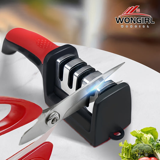 4-Stage Professional Knife Sharpener with Tungsten Diamond & Ceramic Whetstone - High-Precision Sharpening Stone, Non-Slip Grip, Fast Sharpening & Long-Lasting Performance - No Assembly Required, Black/Red Colors - Ideal for