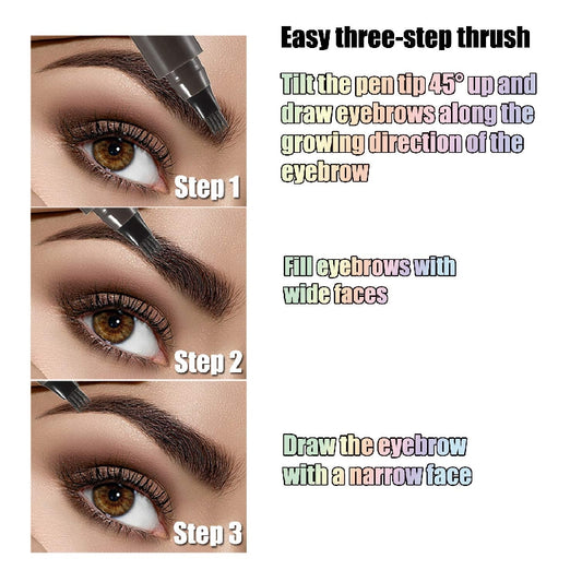 [Waterproof Eyebrow Pen] 1pc Waterproof Eyebrow Pen | Micro-Fork Tip Applicator for Natural Looking Brows - Effortless Microblading Makeup Pencil