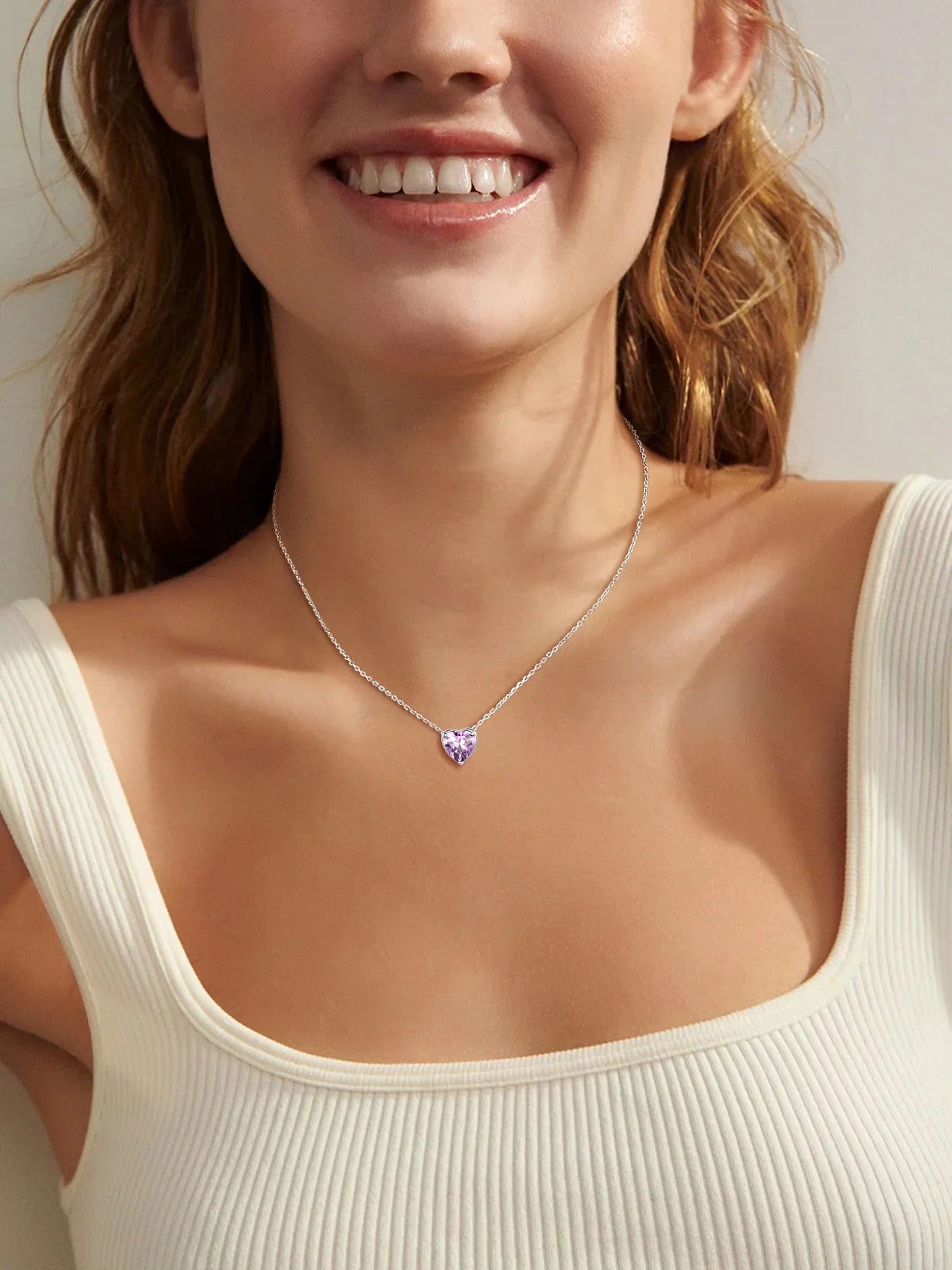 Silver Necklace 925 Sterling Silver Birthstone Love Heart Necklace Mother'S Day Gift