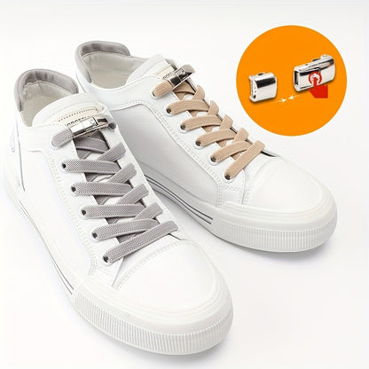 1Pair Women'S Polyester Laces Sneaker Accessories, White No Laces with Buckles
