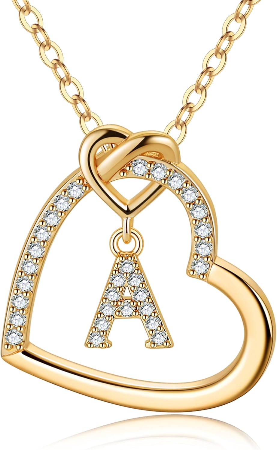 Heart Initial Necklaces for Girls Teen Women, Cubic Zirconia Heart Pendant Necklace, Dainty Initial Heart Necklace Letter a - Z Jewelry Gifts for Girls Women