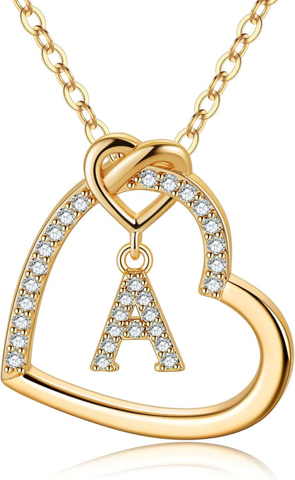 Heart Initial Necklaces for Girls Teen Women, Cubic Zirconia Heart Pendant Necklace, Dainty Initial Heart Necklace Letter a - Z Jewelry Gifts for Girls Women