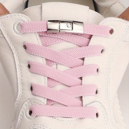 1Pair Women'S Polyester Laces Sneaker Accessories, White No Laces with Buckles