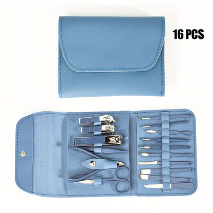 4/8/12/16pcs Household Multi-Functional Stainless Steel Ear Spoon Nail Clippers Pedicure Nail Scissors Tool Set with Folding Bag Manicure Cutter Kits