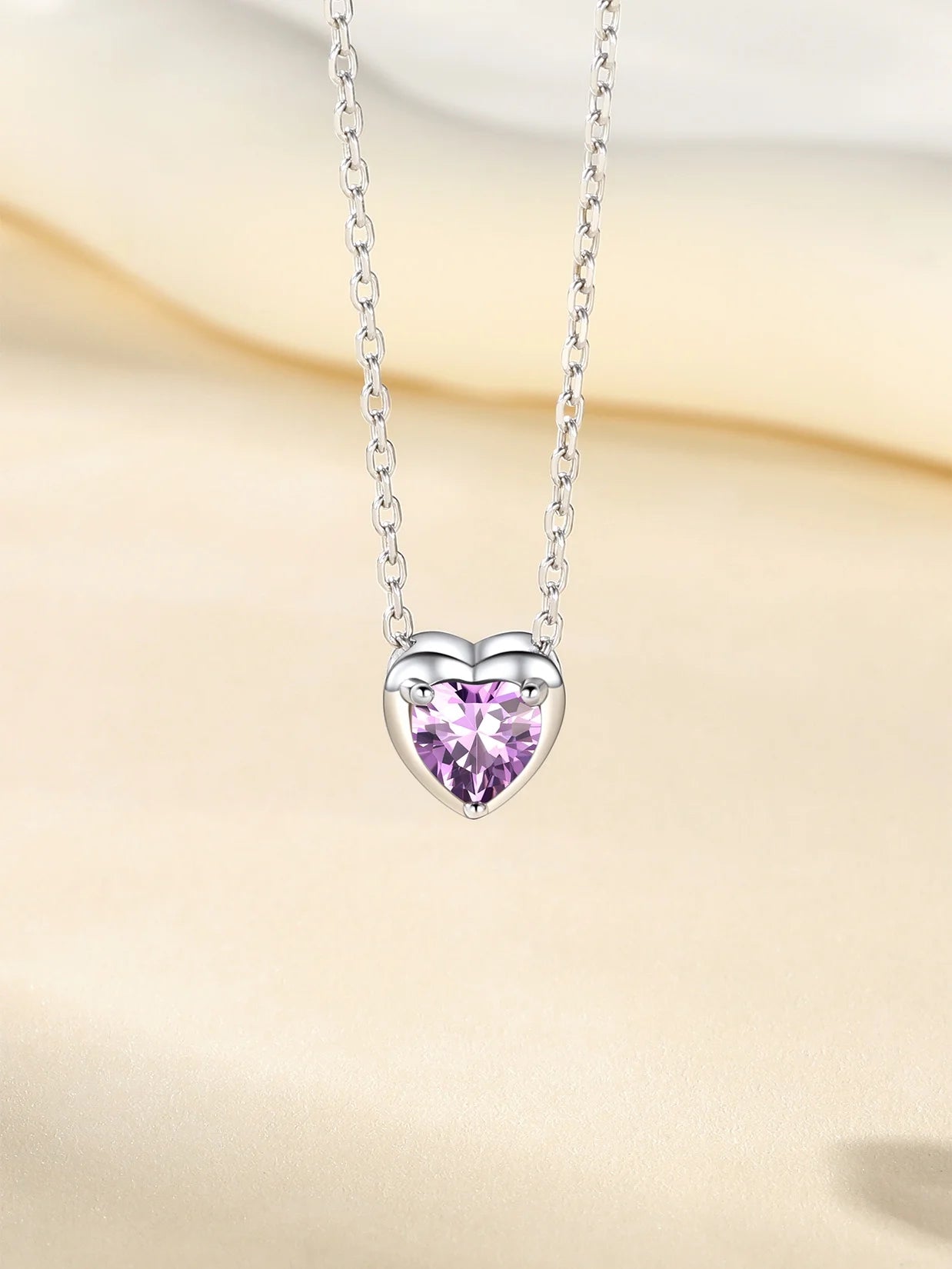 Silver Necklace 925 Sterling Silver Birthstone Love Heart Necklace Mother'S Day Gift