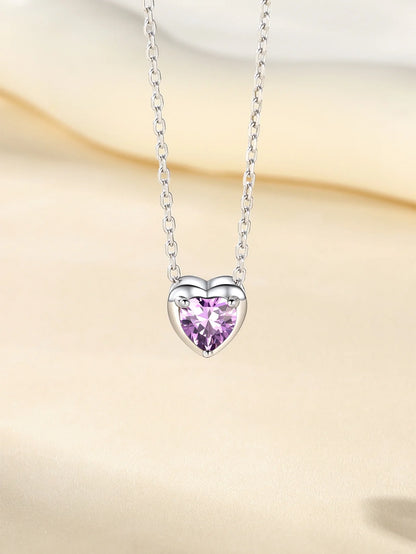 Silver Necklace 925 Sterling Silver Birthstone Love Heart Necklace Mother'S Day Gift