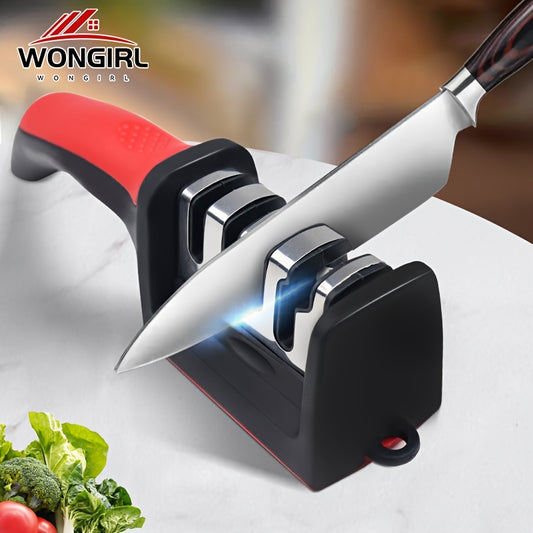 4-Stage Professional Knife Sharpener with Tungsten Diamond & Ceramic Whetstone - High-Precision Sharpening Stone, Non-Slip Grip, Fast Sharpening & Long-Lasting Performance - No Assembly Required, Black/Red Colors - Ideal for