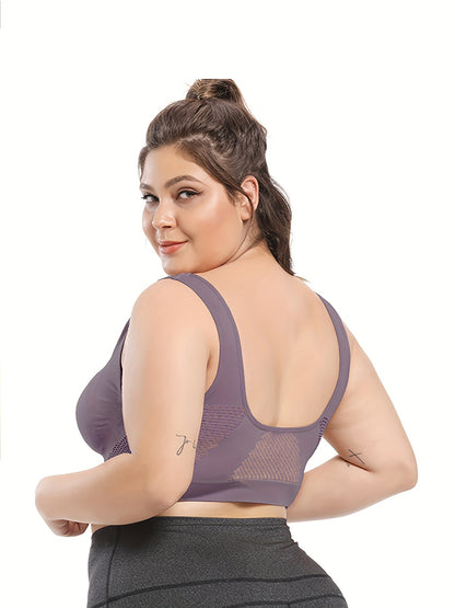[Gentle Care, Sports Bra] Breathable Plus Size Seamless Sports Bra for Women - Purple, Push-Up with Removable Pads, Comfort Fit Vest Style, Sizes 36XL to 40XL
