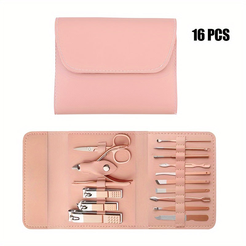 4/8/12/16pcs Household Multi-Functional Stainless Steel Ear Spoon Nail Clippers Pedicure Nail Scissors Tool Set with Folding Bag Manicure Cutter Kits