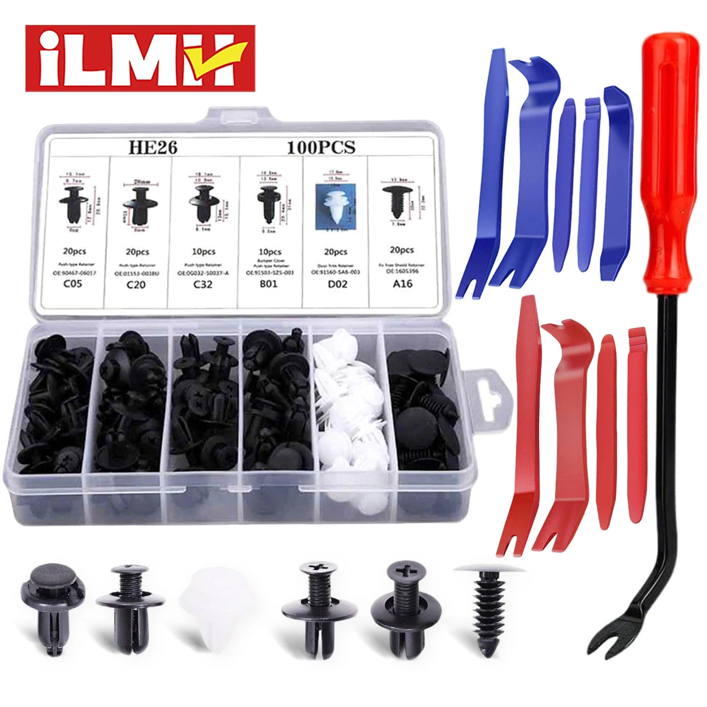 100pcs Auto Fastener Clip Kit Fender Rivet Clips Car Body Push Retainer Pin Rivet Bumper Door Trim Panel Retainer Car Clips