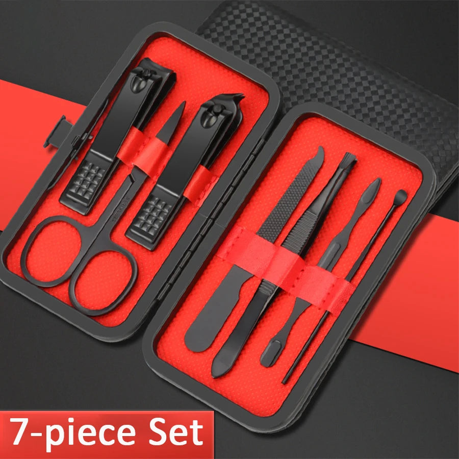 7/10/12/18/20/24PCS Set Professional Manicure Set Kits Stainless Steel Fingernail Toenail Clppers Set with Leather Portable
