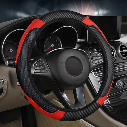 Car Steering Wheel Cover Breathable Anti Slip PU Leather Steering Covers Suitable 37-38.5cm Auto Decoration Carbon Fiber