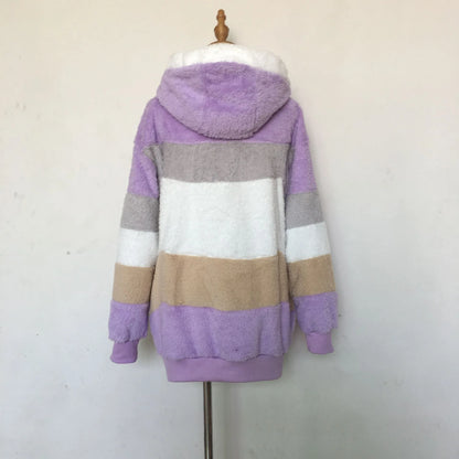 Oversized Jacket for Women 2023 New Autumn Winter Warm Plush Pocket Hooded Streetwear Loose Lady Outerwear Coat Roupas Feminina