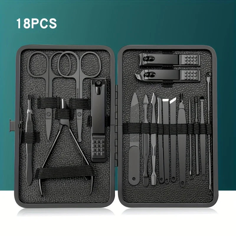 7/10/12/18/20/24PCS Set Professional Manicure Set Kits Stainless Steel Fingernail Toenail Clppers Set with Leather Portable