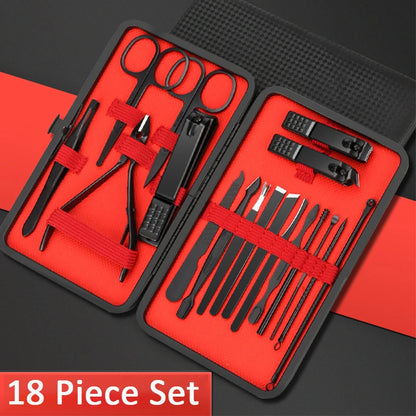 7/10/12/18/20/24PCS Set Professional Manicure Set Kits Stainless Steel Fingernail Toenail Clppers Set with Leather Portable