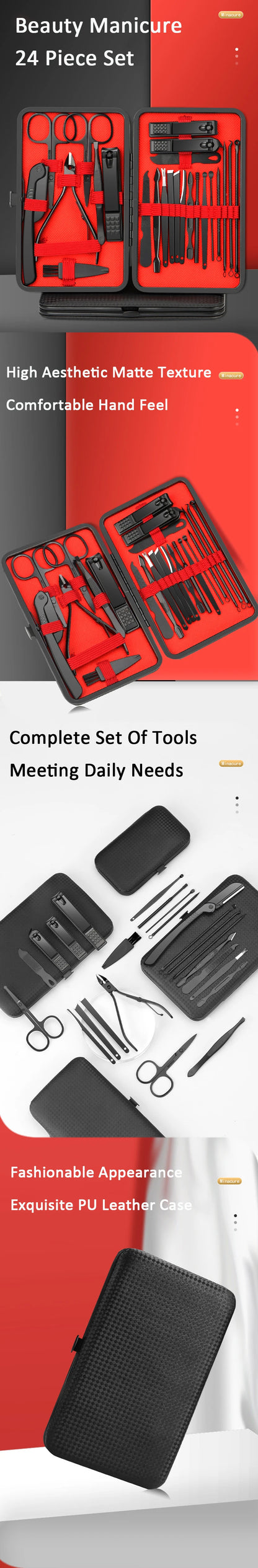 7/10/12/18/20/24PCS Set Professional Manicure Set Kits Stainless Steel Fingernail Toenail Clppers Set with Leather Portable