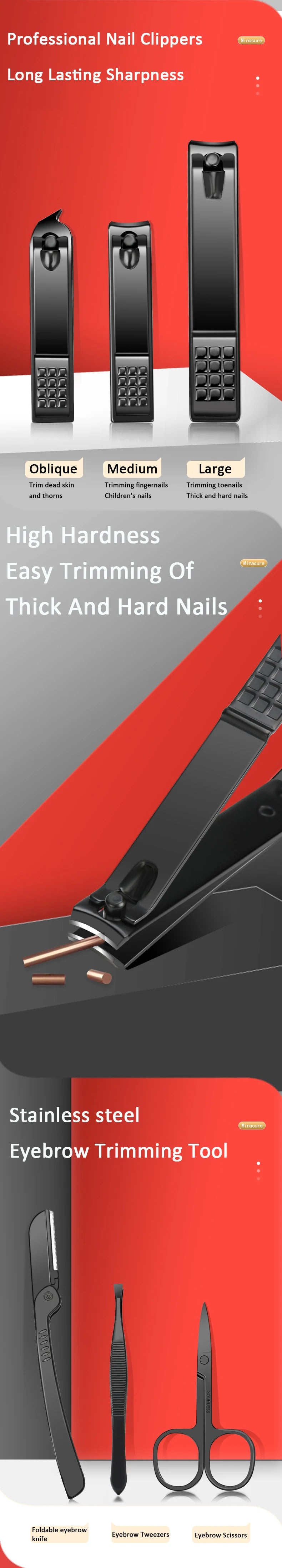 7/10/12/18/20/24PCS Set Professional Manicure Set Kits Stainless Steel Fingernail Toenail Clppers Set with Leather Portable