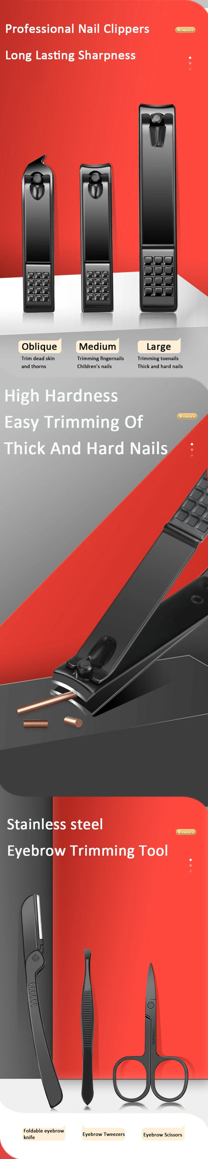 7/10/12/18/20/24PCS Set Professional Manicure Set Kits Stainless Steel Fingernail Toenail Clppers Set with Leather Portable