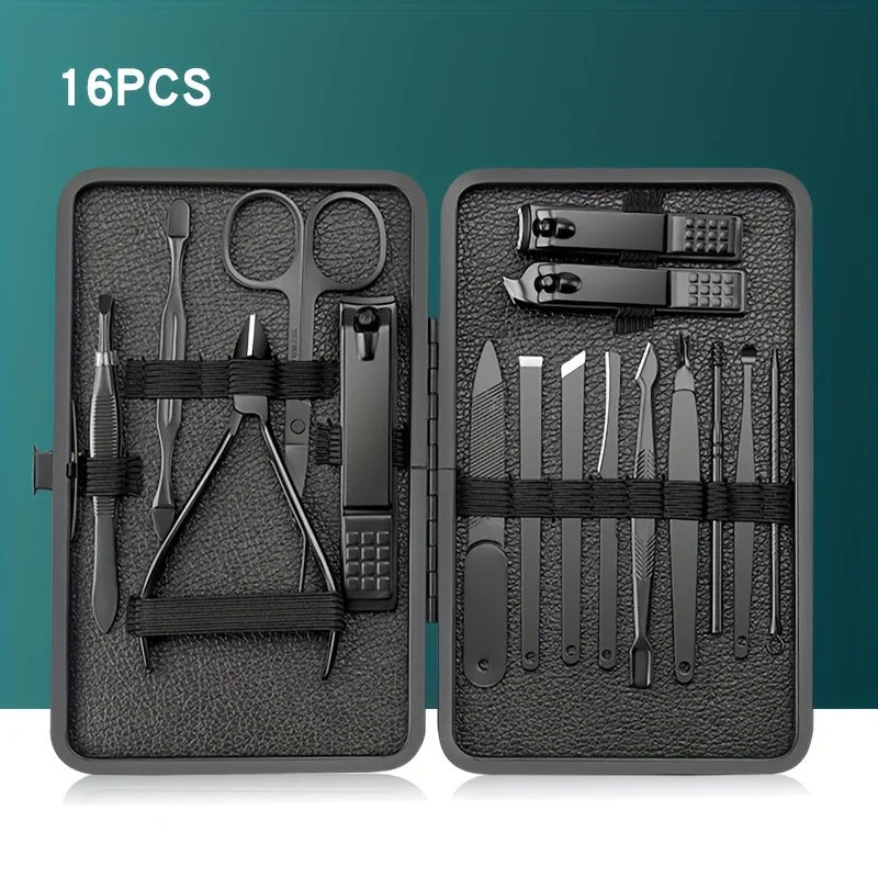 7/10/12/18/20/24PCS Set Professional Manicure Set Kits Stainless Steel Fingernail Toenail Clppers Set with Leather Portable