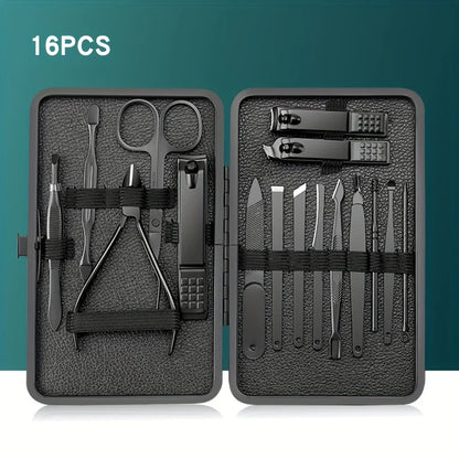7/10/12/18/20/24PCS Set Professional Manicure Set Kits Stainless Steel Fingernail Toenail Clppers Set with Leather Portable