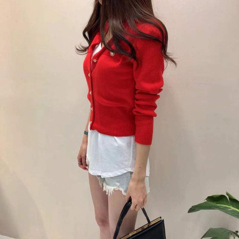 2025 Autumn Long Sleeve Fashion Women Cardigans Sweater Knitted Coat Short Casual Single Breasted Korean Slim Chic Ladies Tops