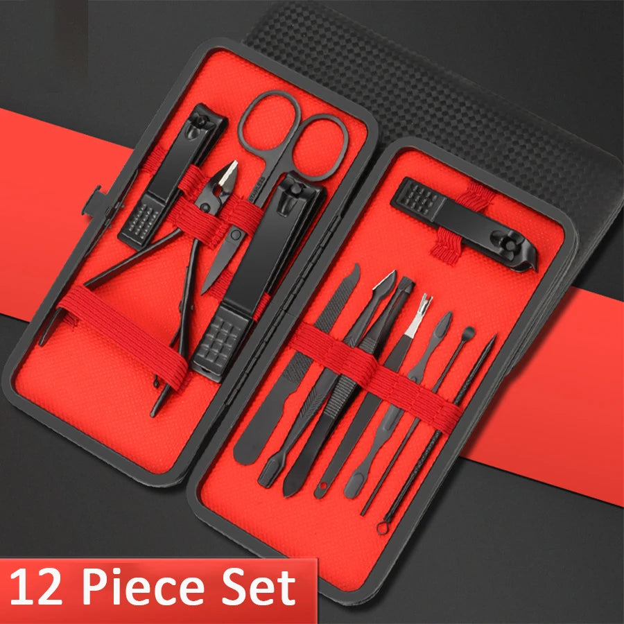 7/10/12/18/20/24PCS Set Professional Manicure Set Kits Stainless Steel Fingernail Toenail Clppers Set with Leather Portable