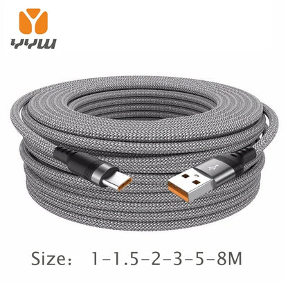 Extended 3 5 8 Meter Type-C USB Android 5A Super- Charging Cable Suitable For Phone Data Cable Ultra Long Charging Cable