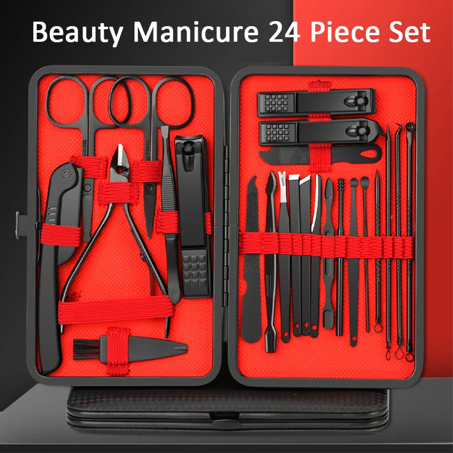 7/10/12/18/20/24PCS Set Professional Manicure Set Kits Stainless Steel Fingernail Toenail Clppers Set with Leather Portable