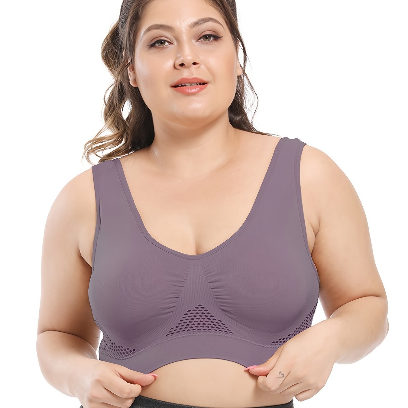 [Gentle Care, Sports Bra] Breathable Plus Size Seamless Sports Bra for Women - Purple, Push-Up with Removable Pads, Comfort Fit Vest Style, Sizes 36XL to 40XL