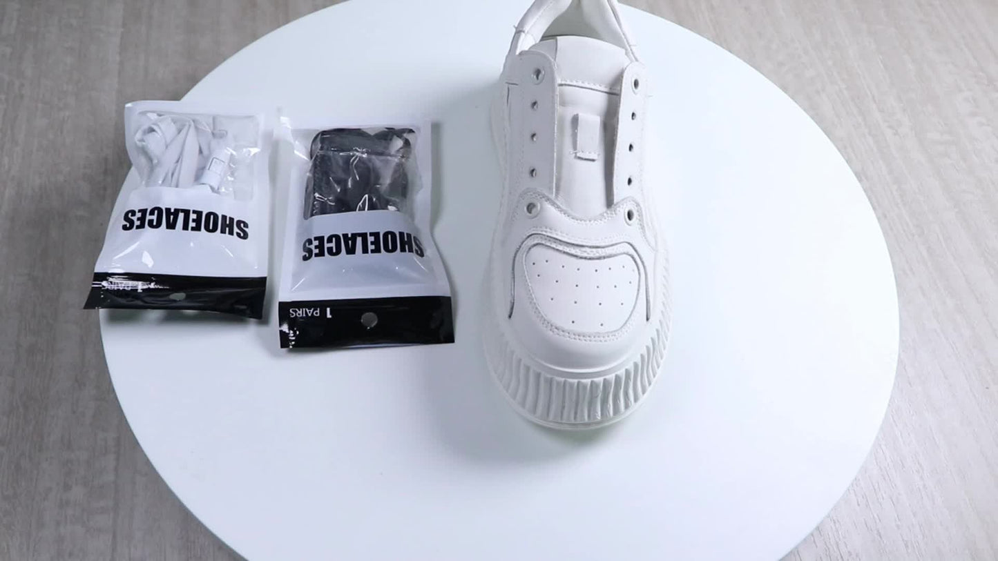 1Pair Women'S Polyester Laces Sneaker Accessories, White No Laces with Buckles