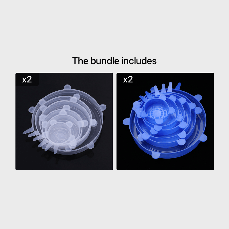 6 Silicone Stretch Lids - Reusable, Durable Food Storage Covers for Bowls - Fits Most Containers in 6 Different Sizes - Dishwasher and Refrigerator Safe