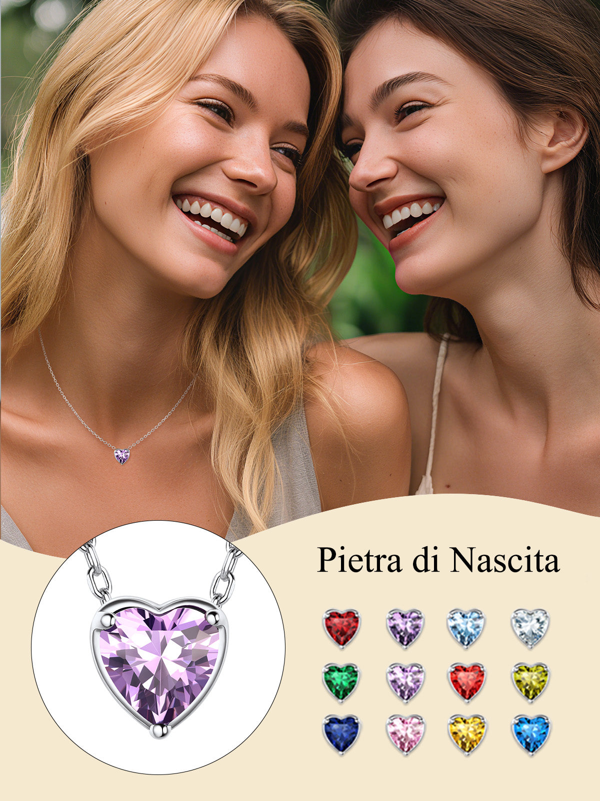 Silver Necklace 925 Sterling Silver Birthstone Love Heart Necklace Mother'S Day Gift