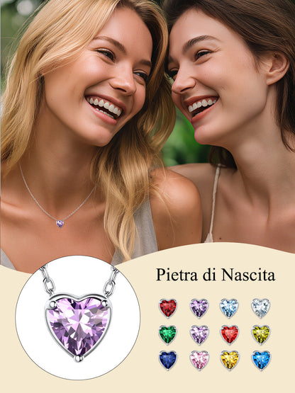 Silver Necklace 925 Sterling Silver Birthstone Love Heart Necklace Mother'S Day Gift
