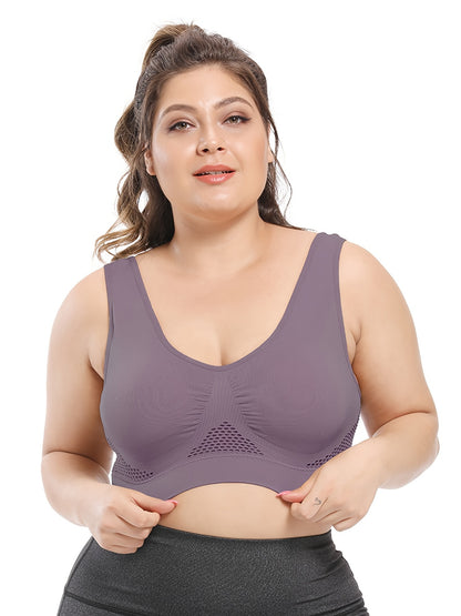 [Gentle Care, Sports Bra] Breathable Plus Size Seamless Sports Bra for Women - Purple, Push-Up with Removable Pads, Comfort Fit Vest Style, Sizes 36XL to 40XL