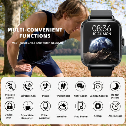 Sports Smart Watch, 1.83'' Full Touch Screen Display with Message, Answer Make Call Smartwatch, Monitoring, Sports Pedometer, Information Alerts, for iPhone Android Phones, Smartbands Fitness Watch for Women Men Friend Gift,