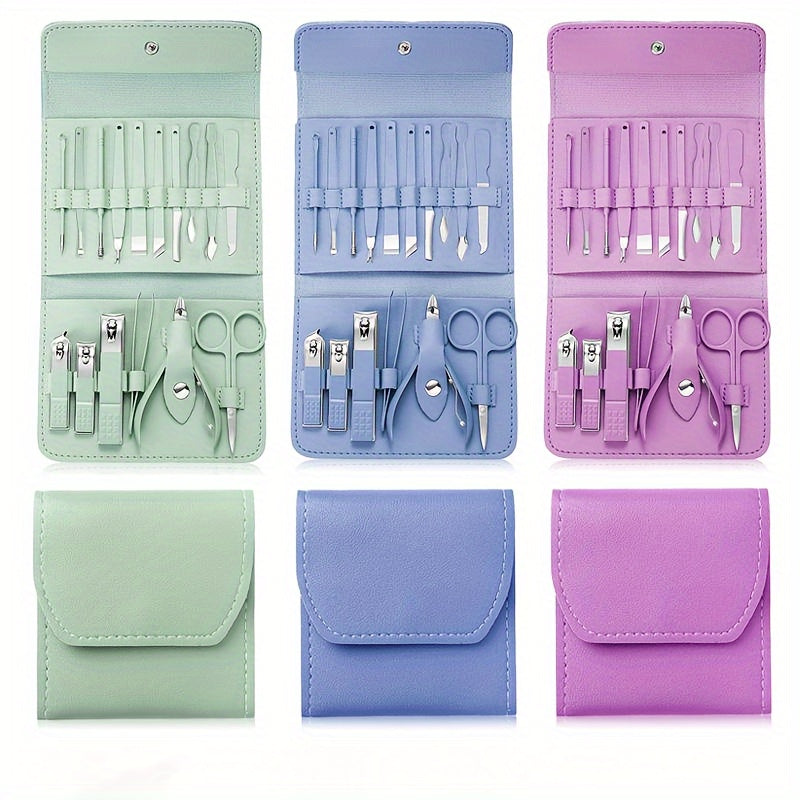 4/8/12/16pcs Household Multi-Functional Stainless Steel Ear Spoon Nail Clippers Pedicure Nail Scissors Tool Set with Folding Bag Manicure Cutter Kits
