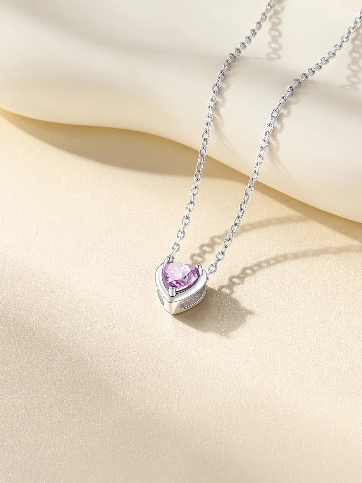 Silver Necklace 925 Sterling Silver Birthstone Love Heart Necklace Mother'S Day Gift