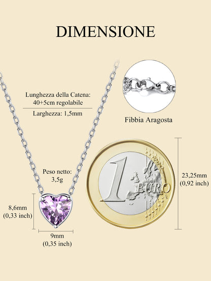 Silver Necklace 925 Sterling Silver Birthstone Love Heart Necklace Mother'S Day Gift